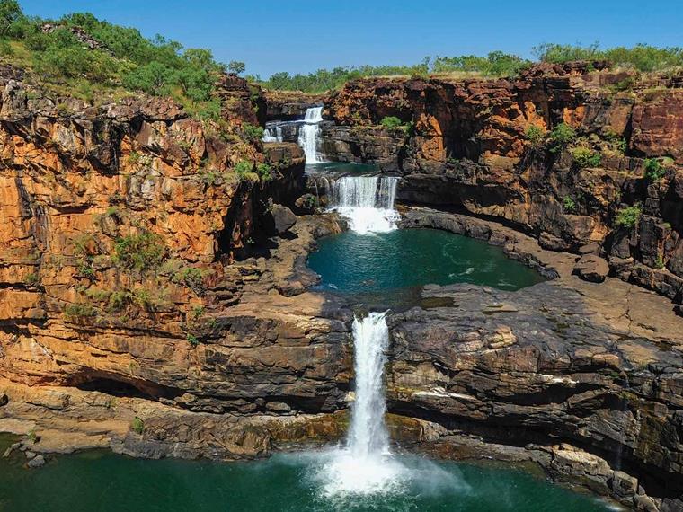 View over tiered waterfalls in the outback, Western Australia