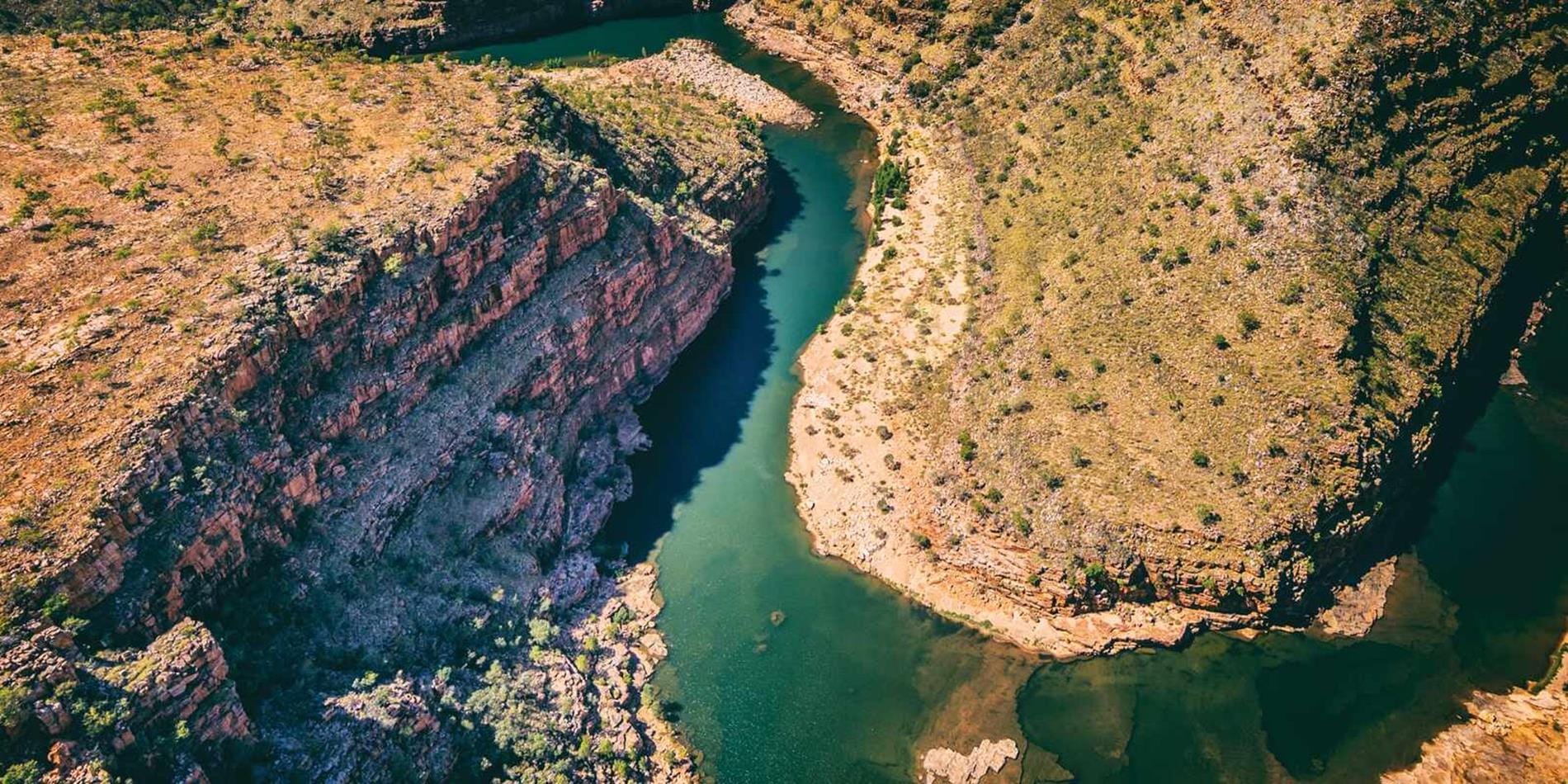 Looking down at Emma Gorge river as it snakes through the Kimberley